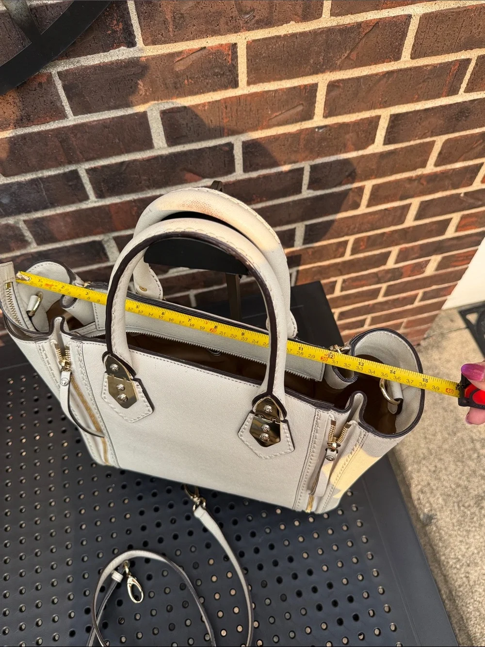 Henri Bendel West 57th Cream Saffiano Leather Satchel Crossbody Bag
